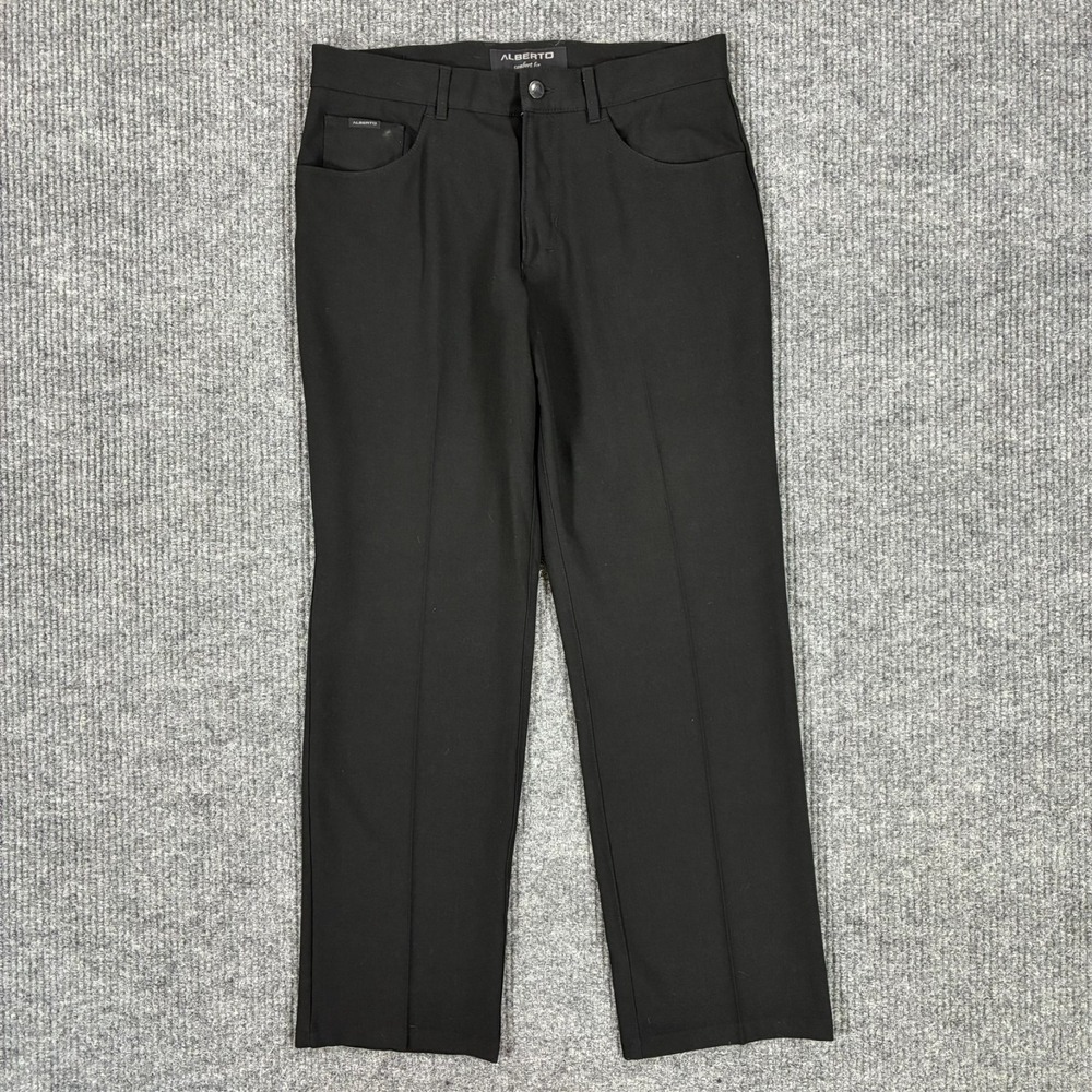 ALBERTO Comfort Fit Black Stretch Pants Mens Size 48 Slim Golf Dress Casual